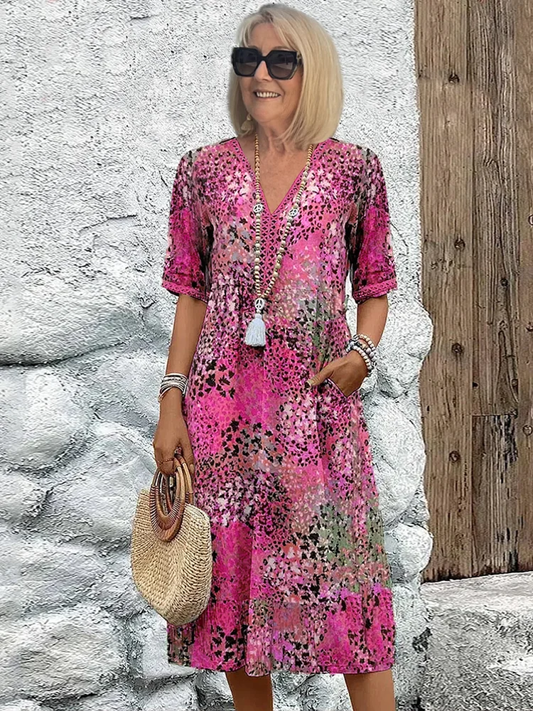 Floral Print V-Neck Midi Dress for Women