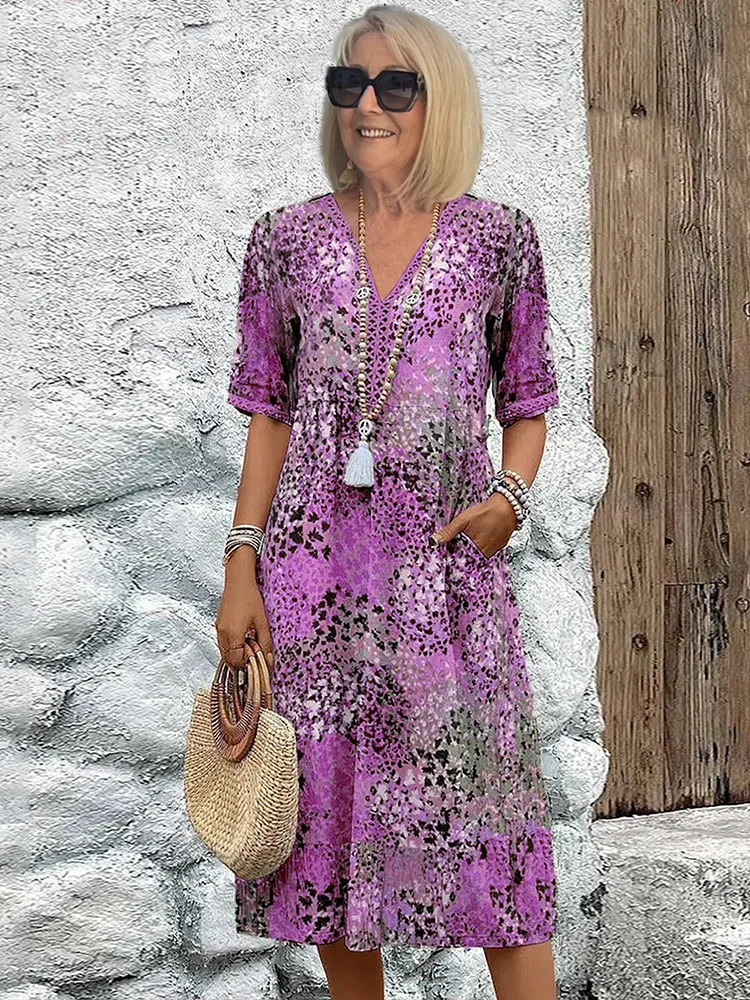 Floral Print V-Neck Midi Dress for Women