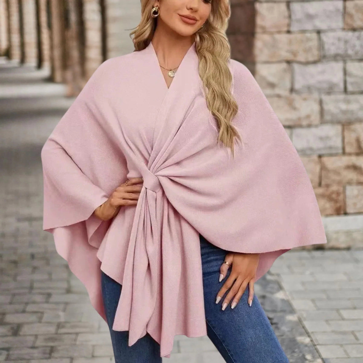 Draped Poncho with Front Knot for Women