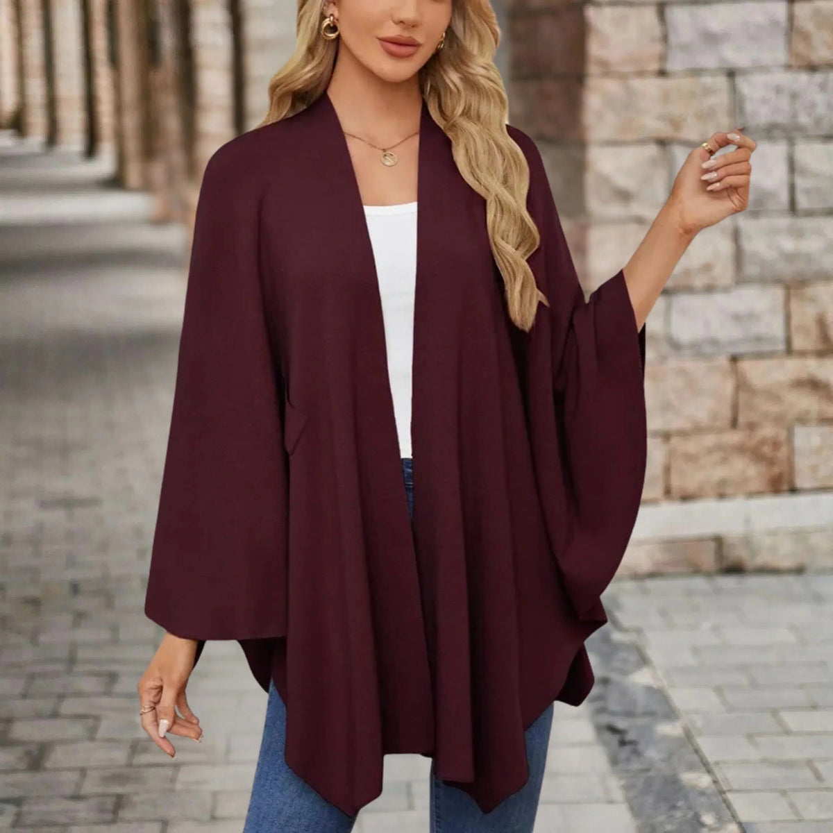 Draped Poncho with Front Knot for Women - View 12