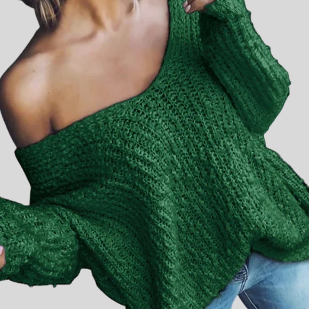 Drop Shoulder Long Sleeve Sweater for Women - Green