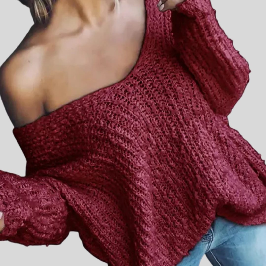 Drop Shoulder Long Sleeve Sweater for Women - Claret