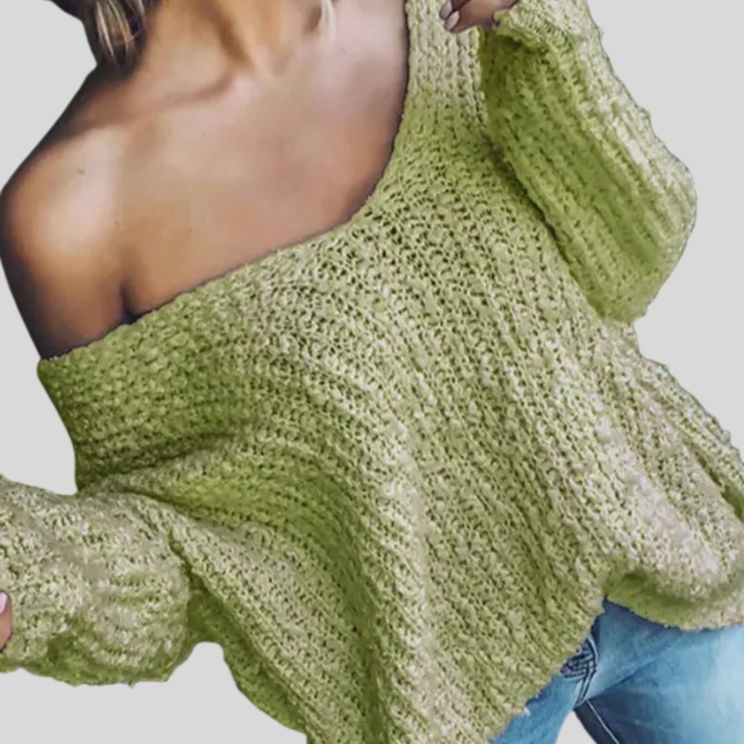 Drop Shoulder Long Sleeve Sweater for Women - Light Green