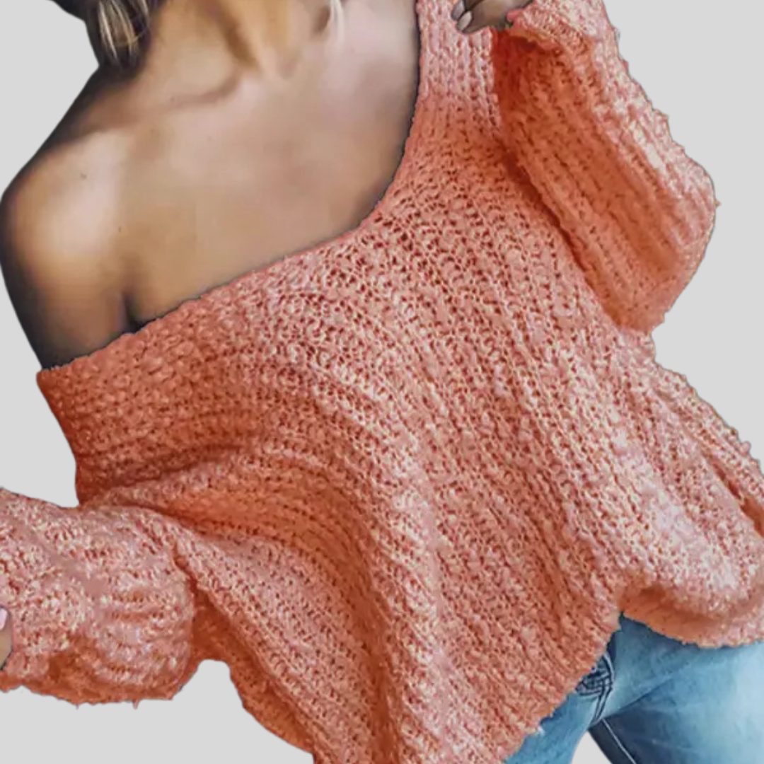 Drop Shoulder Long Sleeve Sweater for Women - Pink
