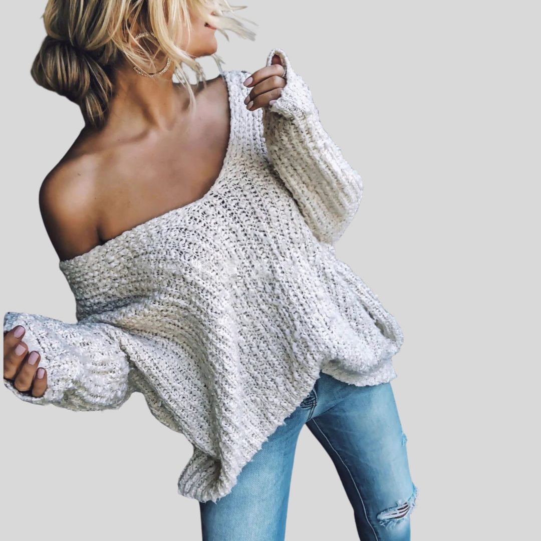 Drop Shoulder Ribbed Knit Sweater for Women