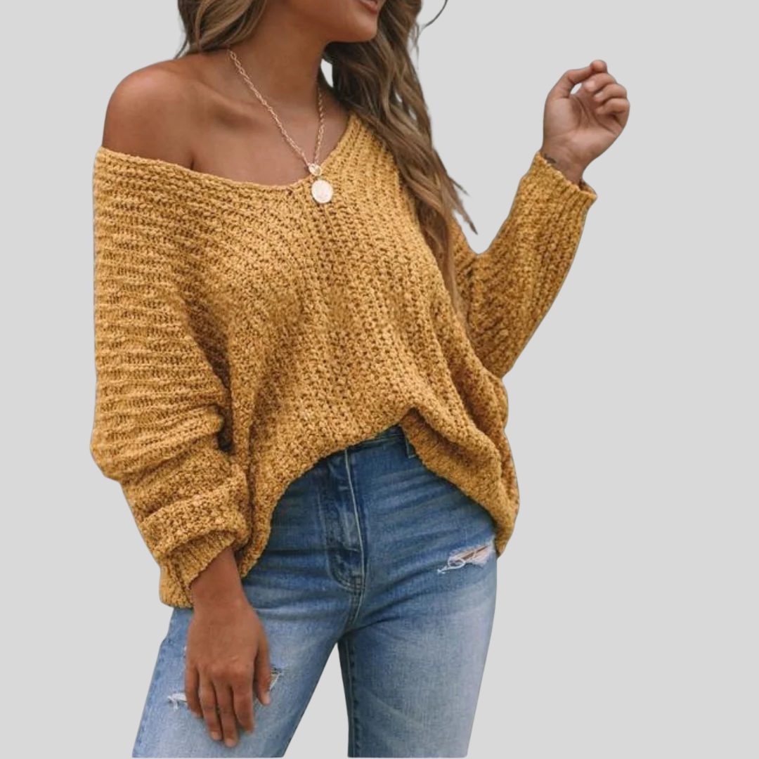 Drop Shoulder Ribbed Knit Sweater for Women