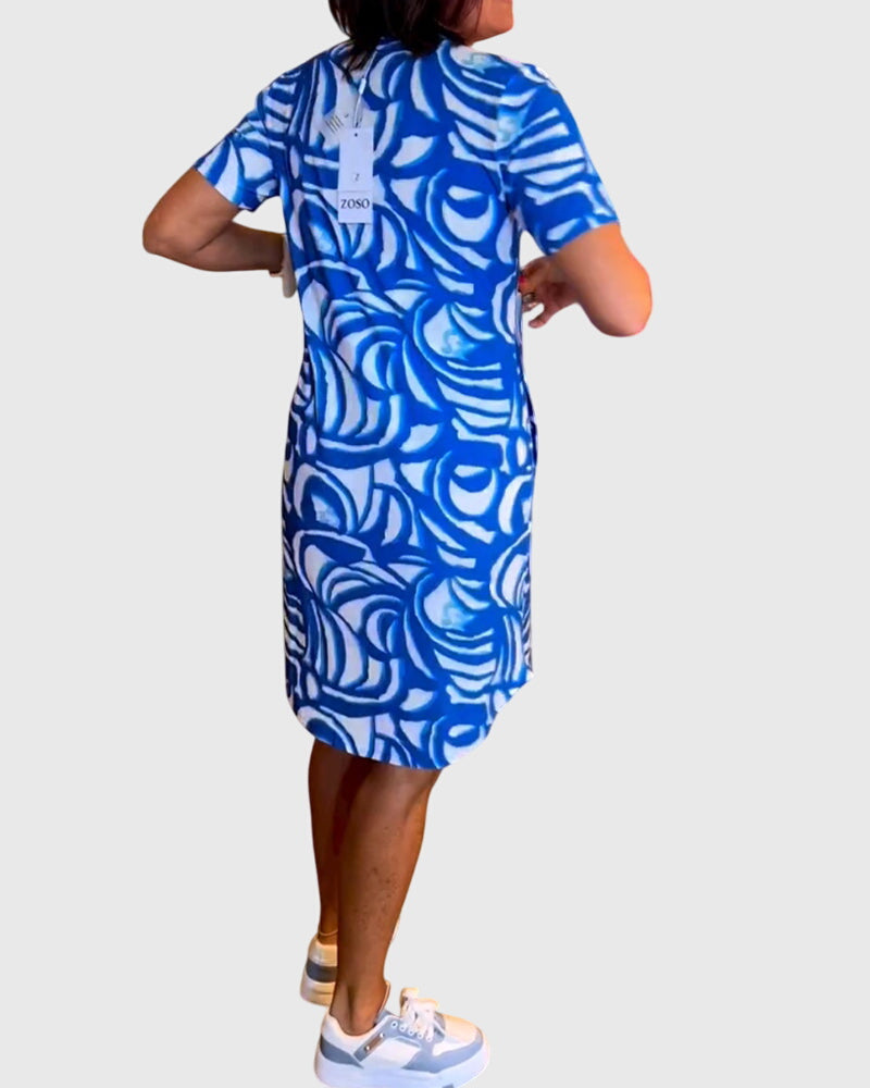 Abstract Print Short Sleeve Dress for Women