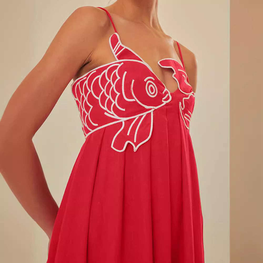 Sleeveless Fish Graphic Maxi Slip Dress for Women
