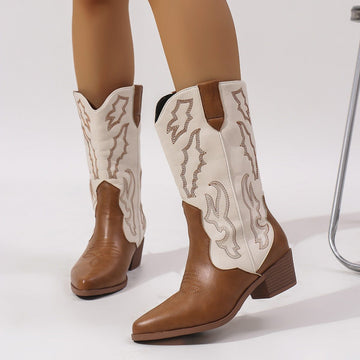 Embroidered Western Boots for Women - Light Brown