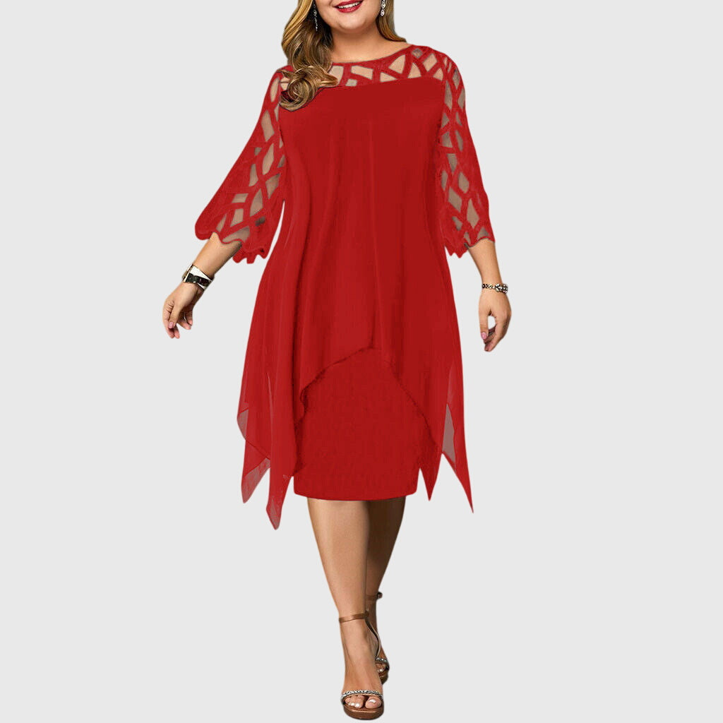 Lace Sleeve Handkerchief Hem Dress for Women