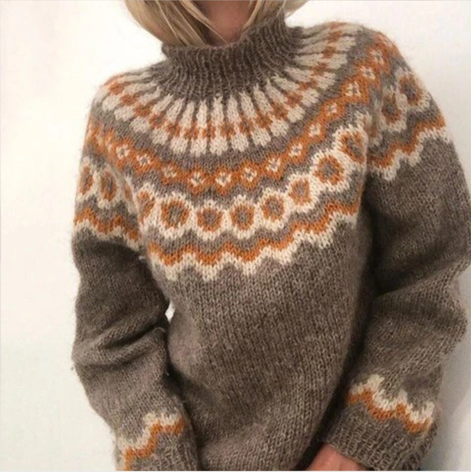 Fair Isle Wool Cashmere Turtleneck Sweater for Women