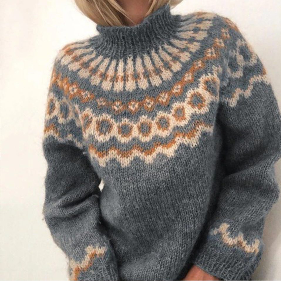 Fair Isle Wool Cashmere Turtleneck Sweater for Women