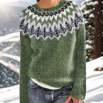 Fair Isle Wool Sweater with Crew Neck for Women