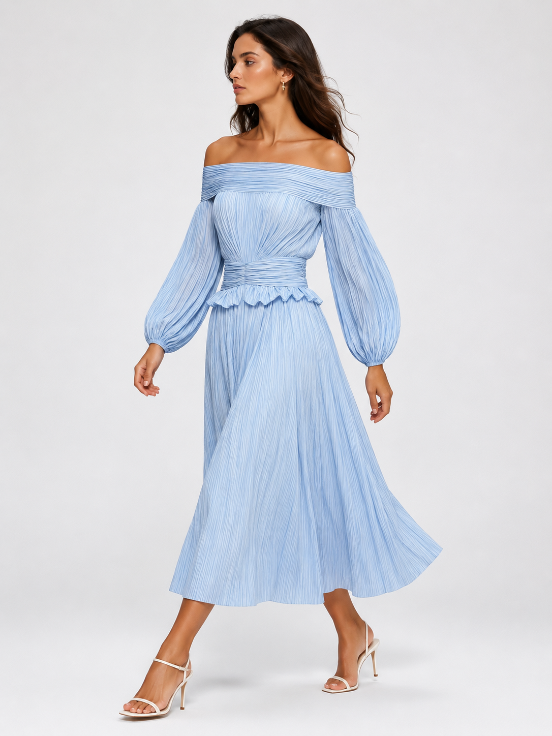 Off-Shoulder Pleated Fall Wedding Guest Dress for Women