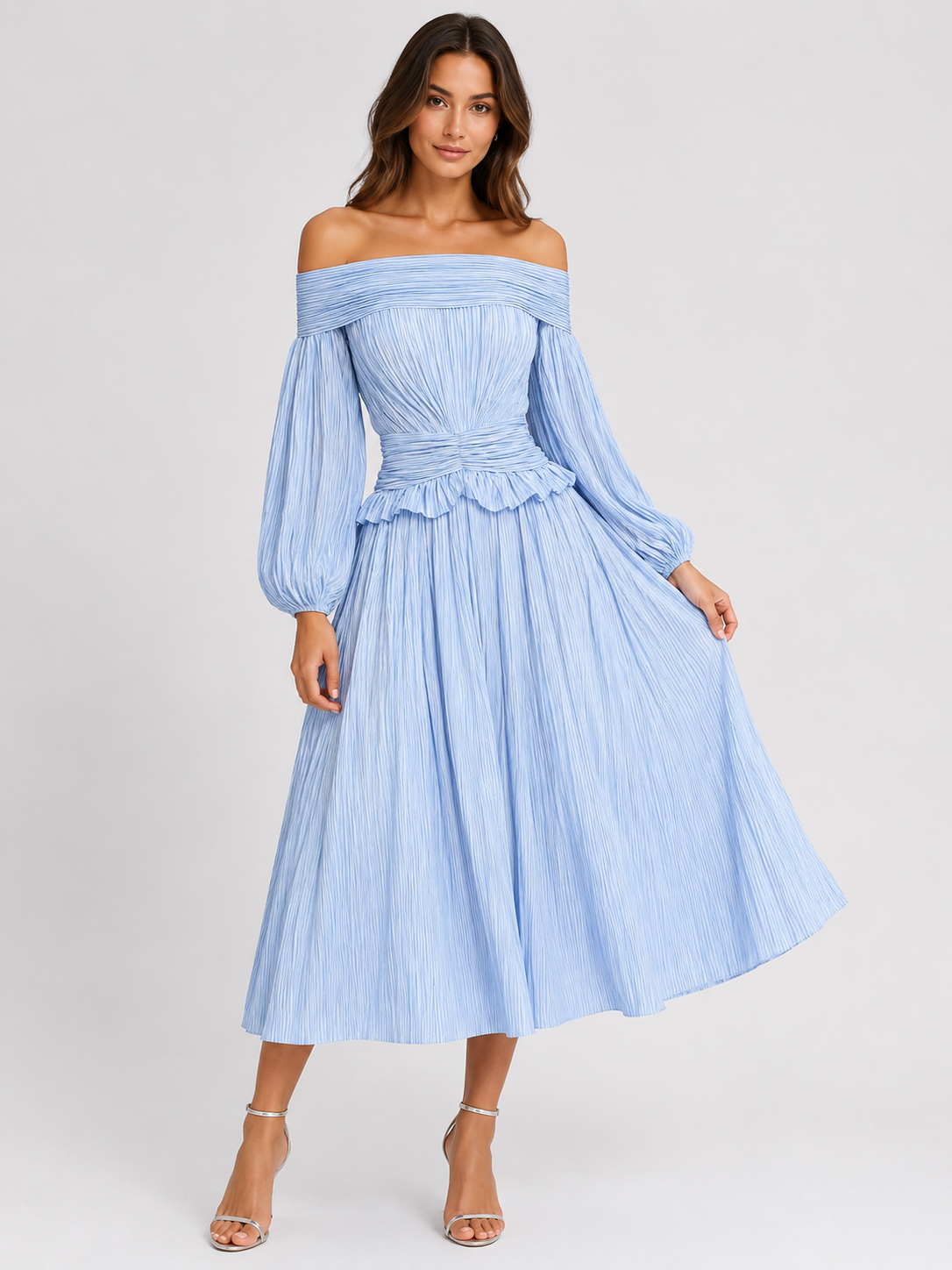 Fall Wedding Guest Pleated Off-Shoulder Dress for Women