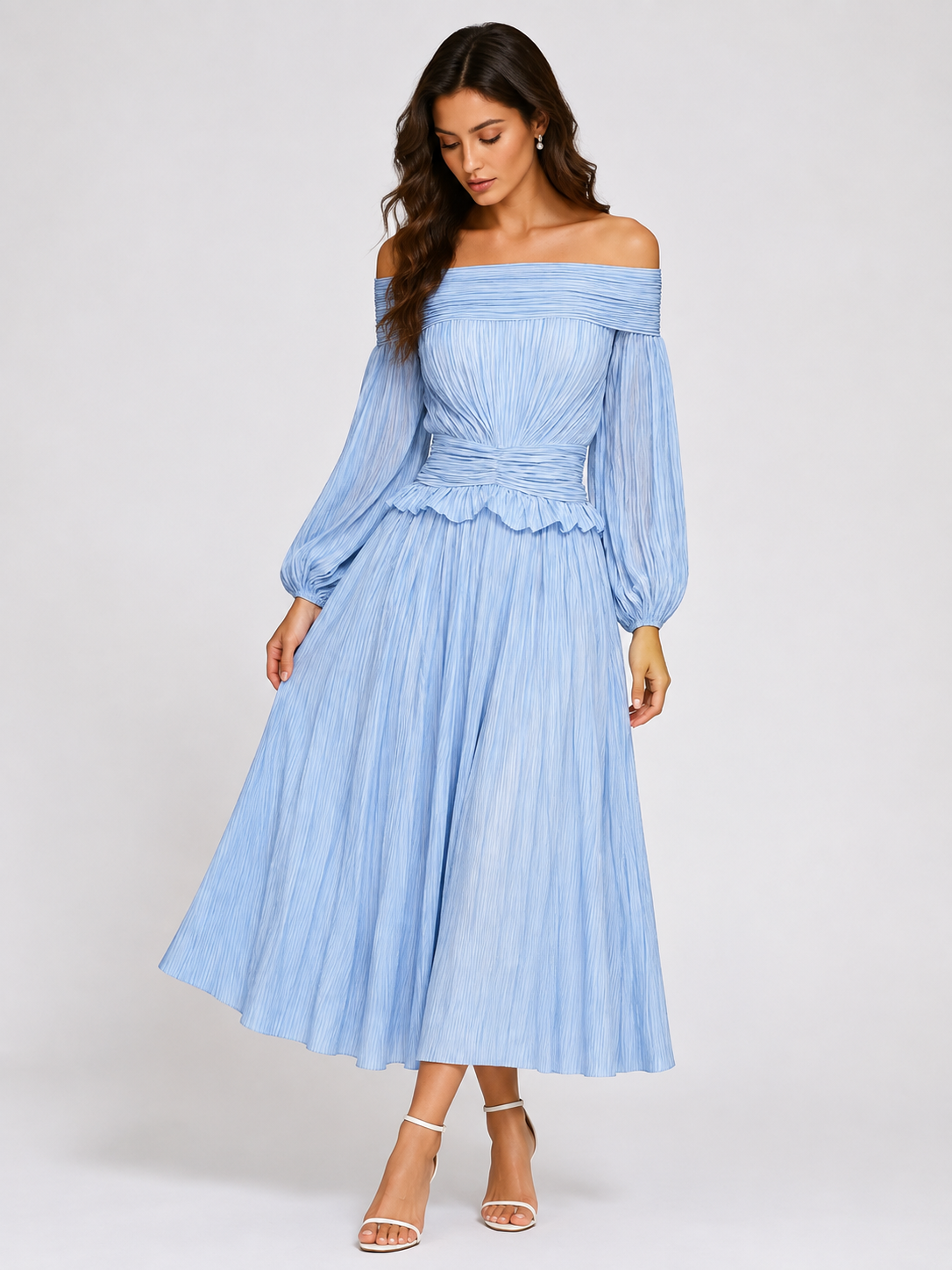 Fall Wedding Guest Pleated Off-Shoulder Dress for Women