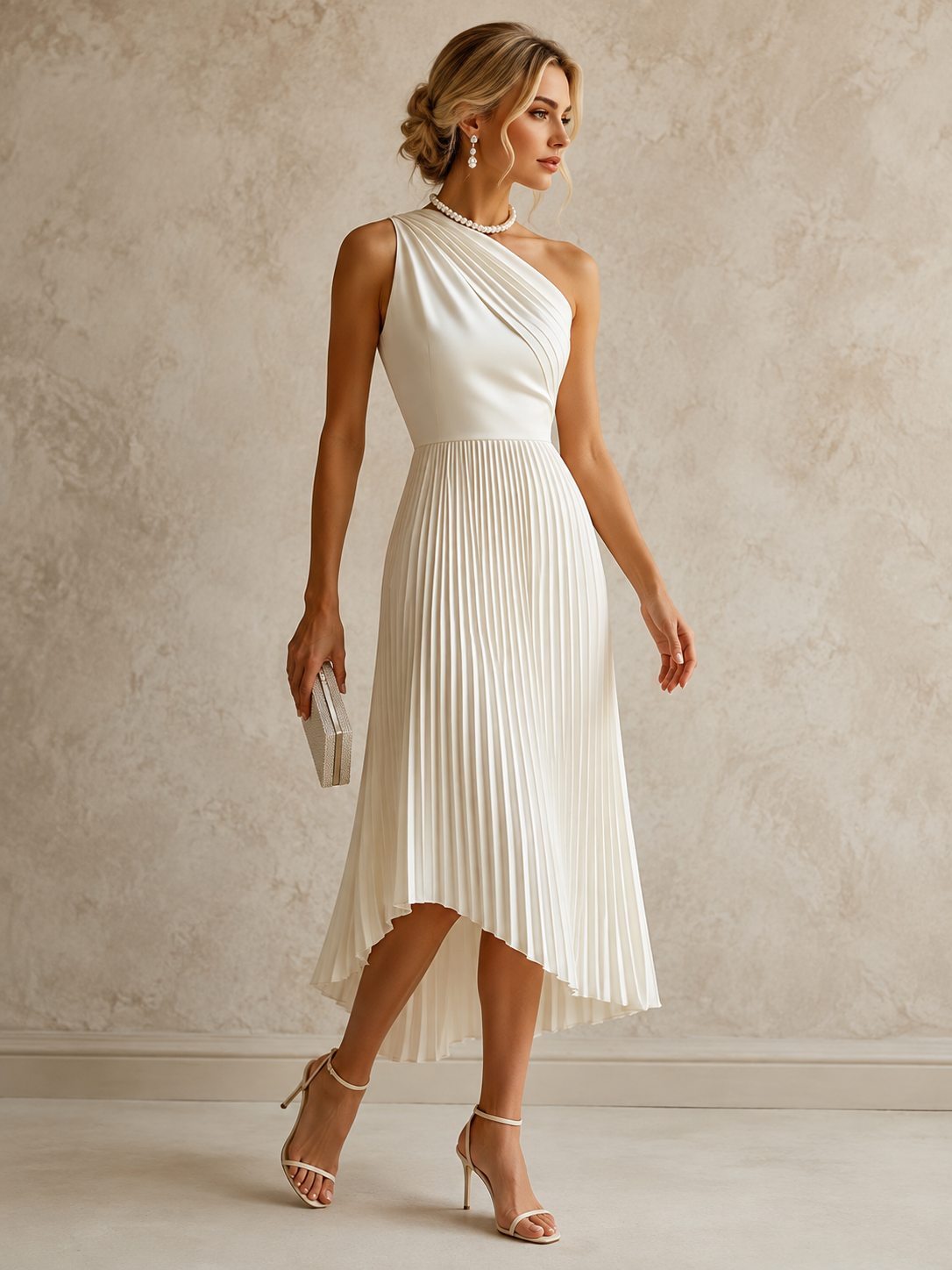 One-Shoulder Pleated Fall Wedding Guest Dress for Women
