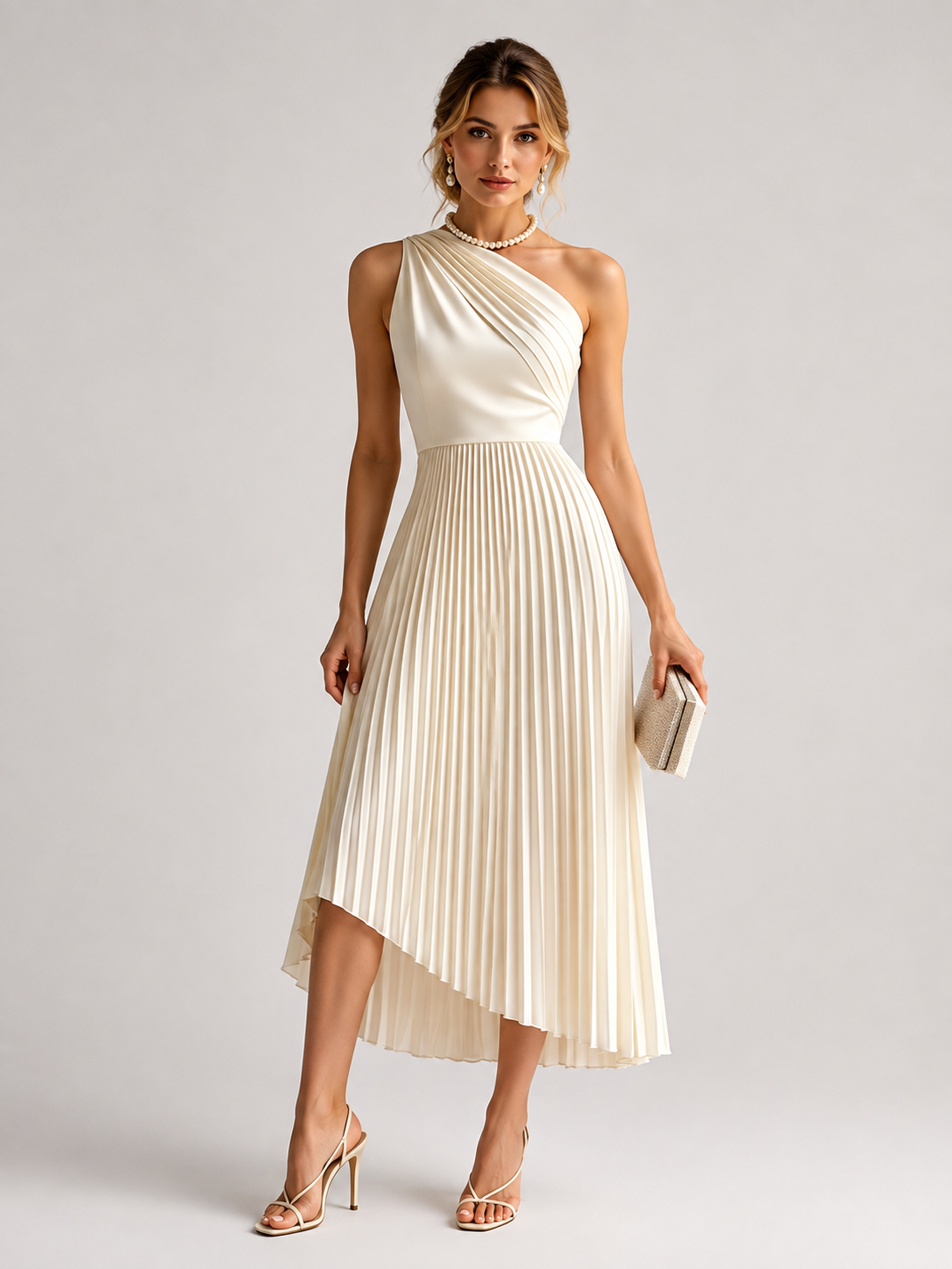Fall Wedding Guest Pleated One-Shoulder Dress for Women