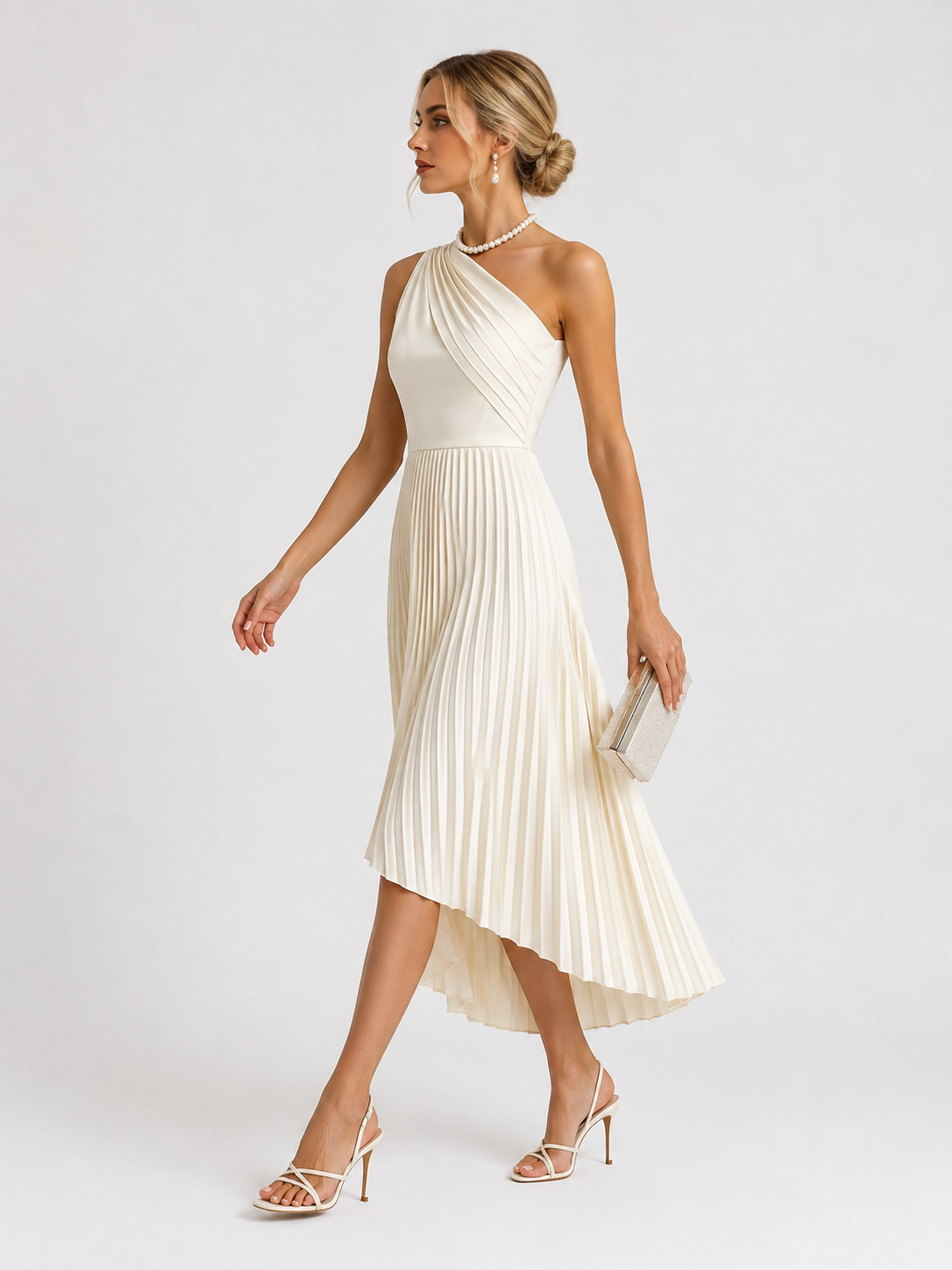 Fall Wedding Guest Pleated One-Shoulder Dress for Women