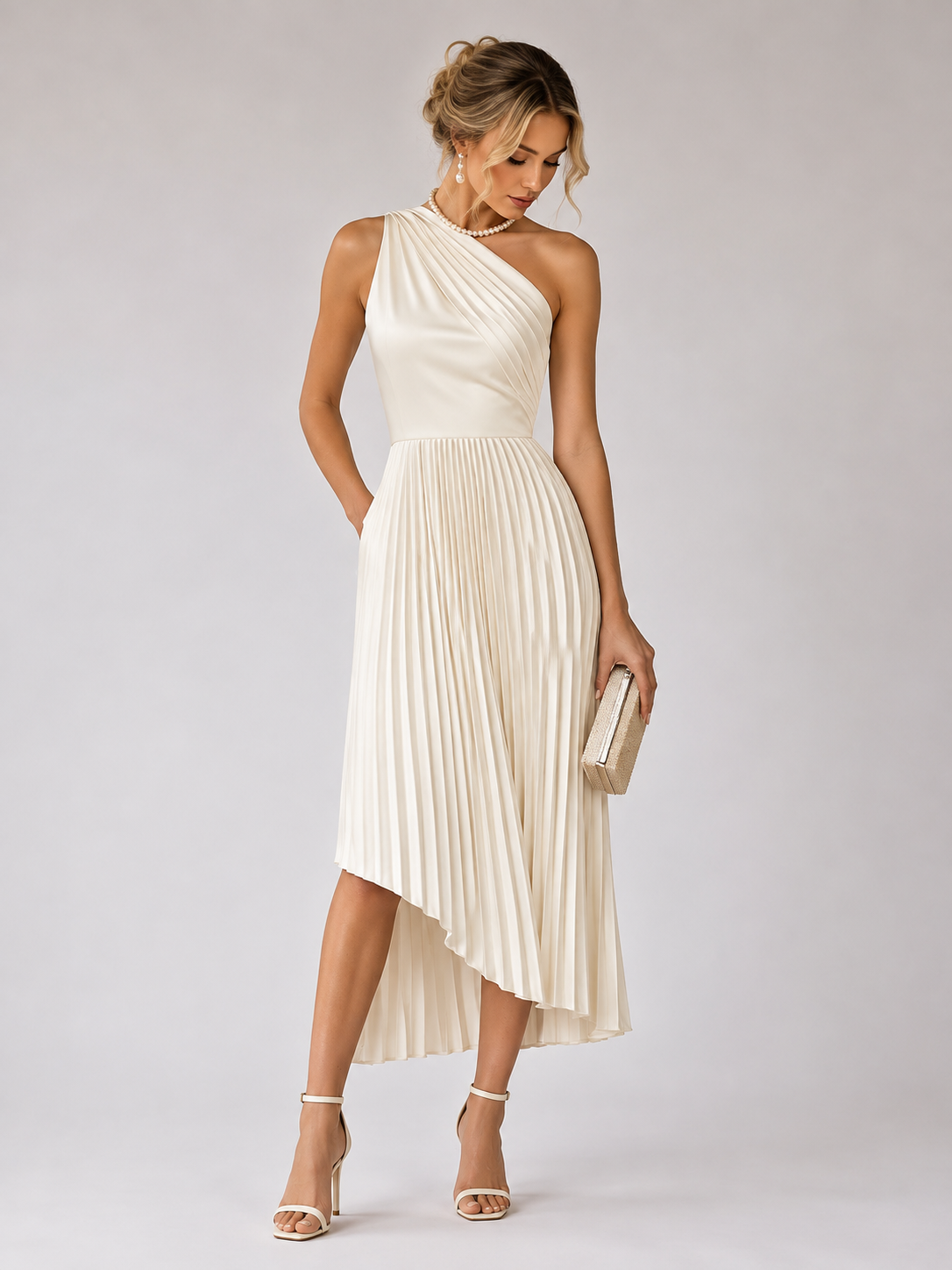 Fall Wedding Guest Pleated One-Shoulder Dress for Women