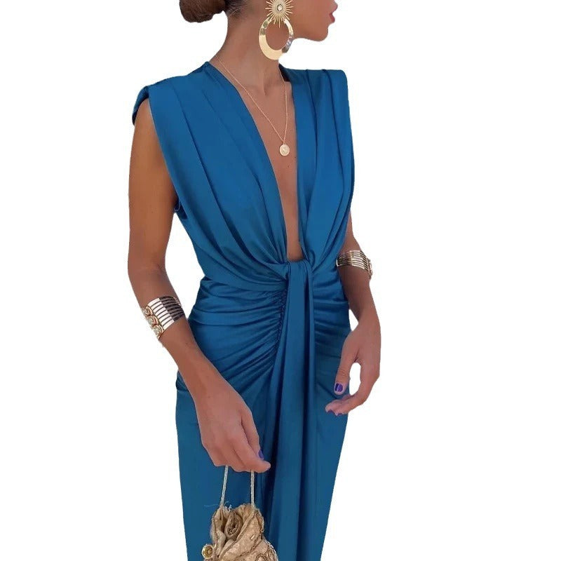 Ruched V-Neck Sleeveless Dress for Women