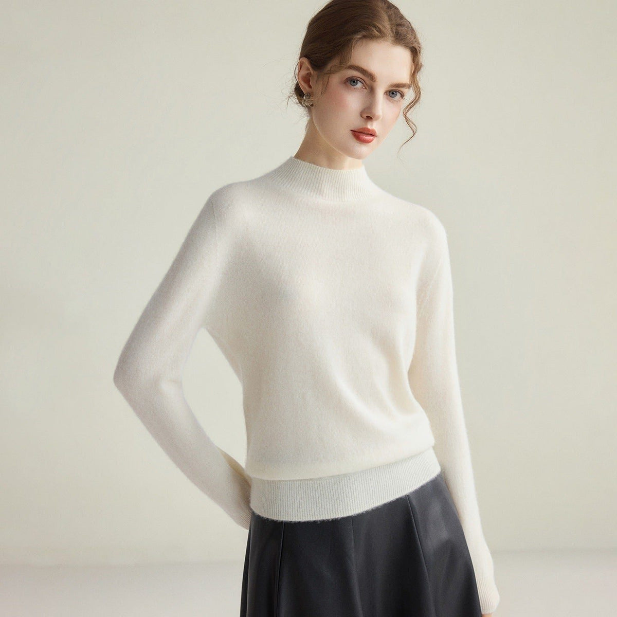 Fine Knit Cashmere Sweater with Mock Neck for Women - View 3