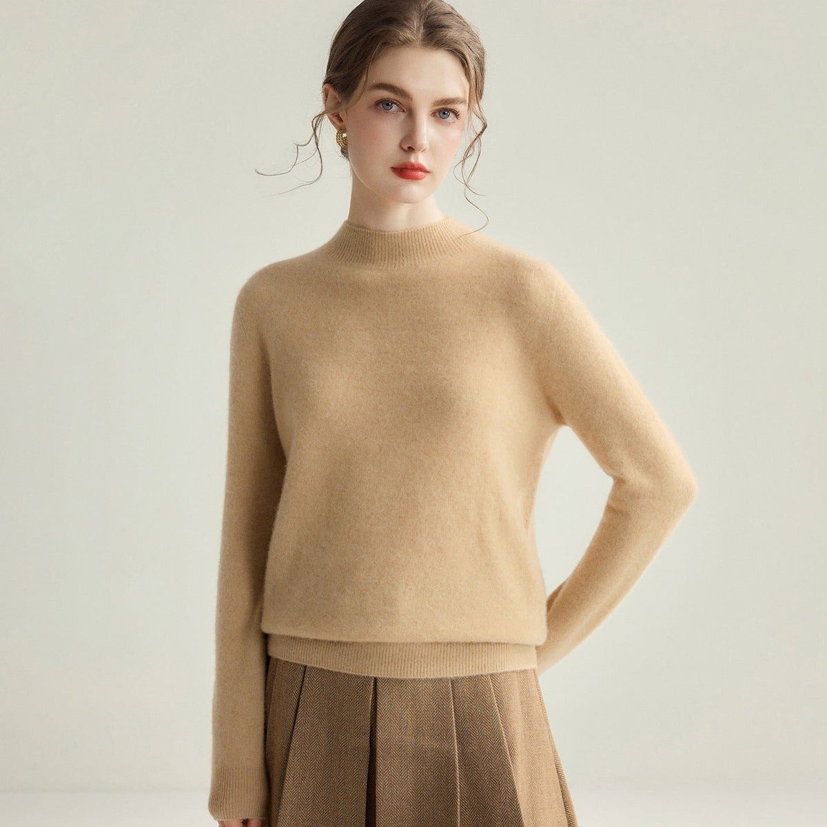 Fine Knit Cashmere Sweater with Mock Neck for Women - View 4