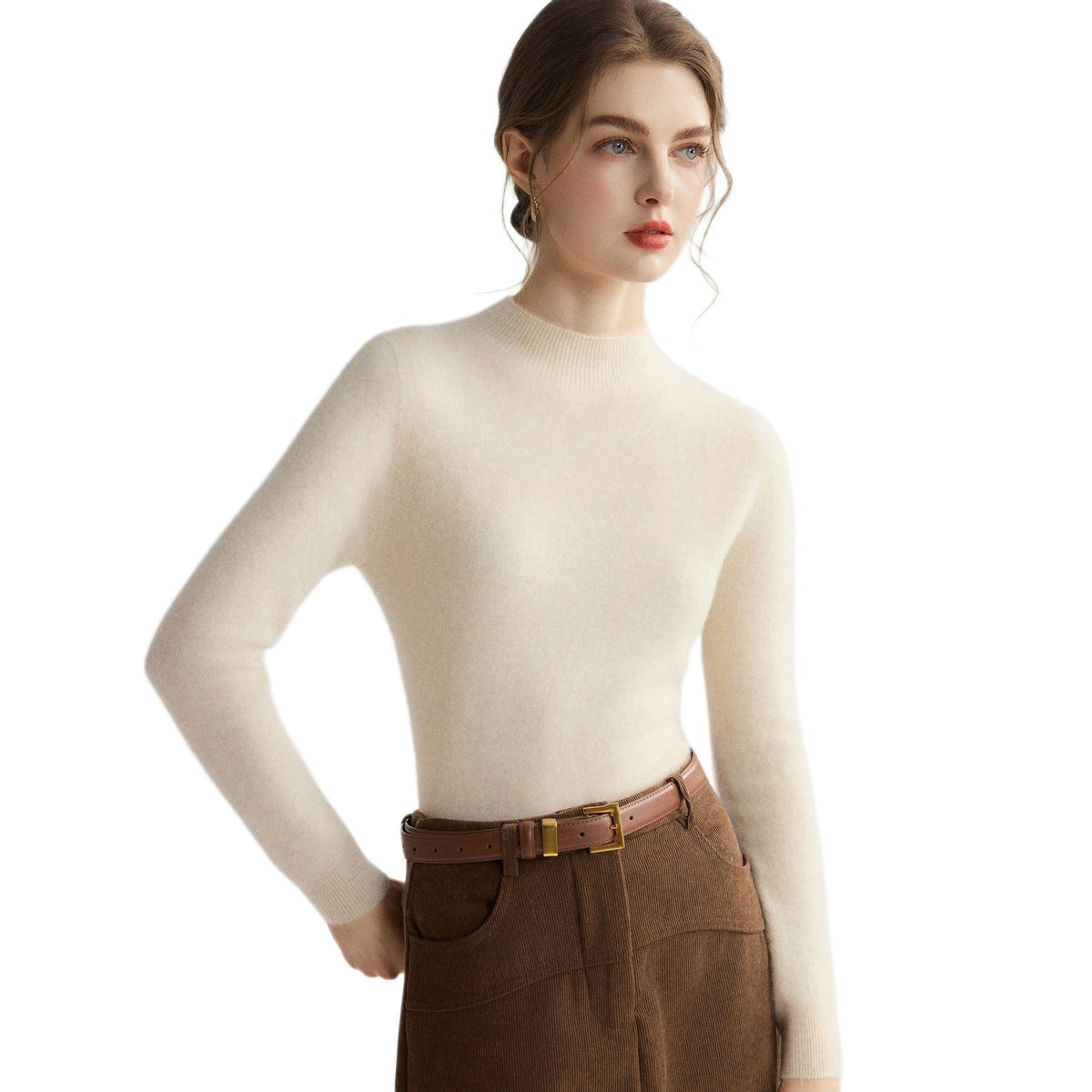 Fine Knit Cashmere Sweater with Mock Neck for Women - View 5
