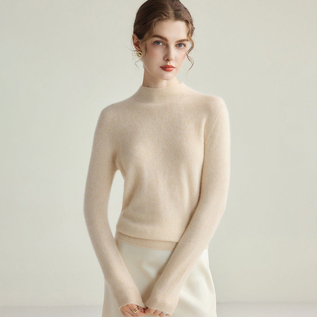 Fine Knit Cashmere Sweater with Mock Neck for Women
