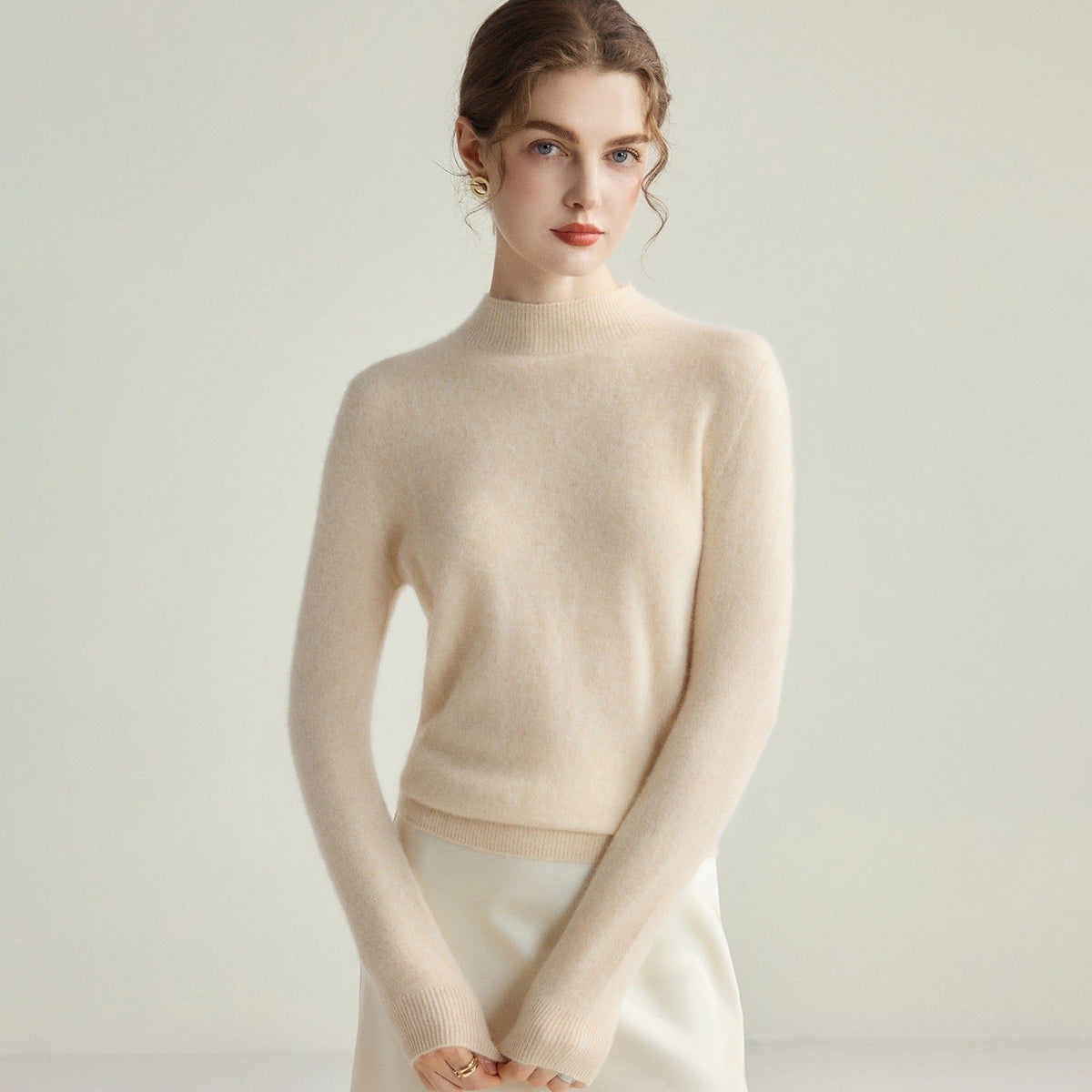 Fine Knit Cashmere Sweater with Mock Neck for Women