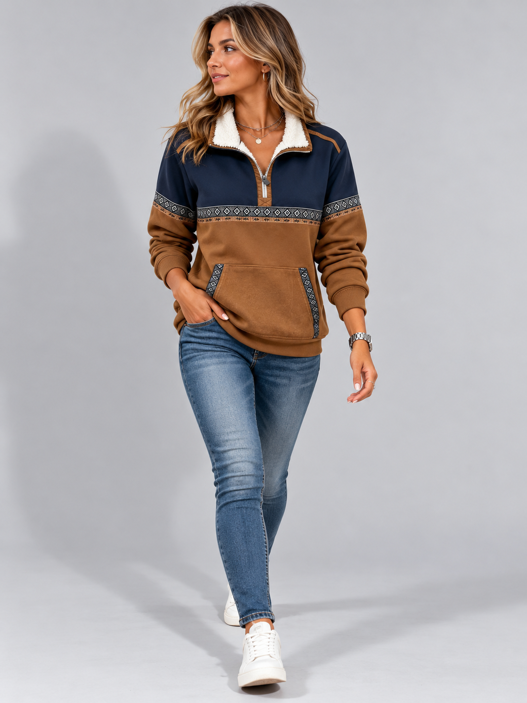 Fleece Half-Zip Pullover with Collar for Women