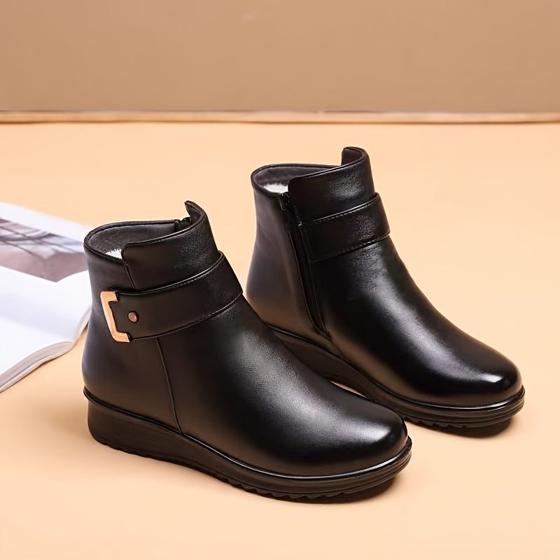 Fleece-Lined Buckle Ankle Boots for Women - View 2
