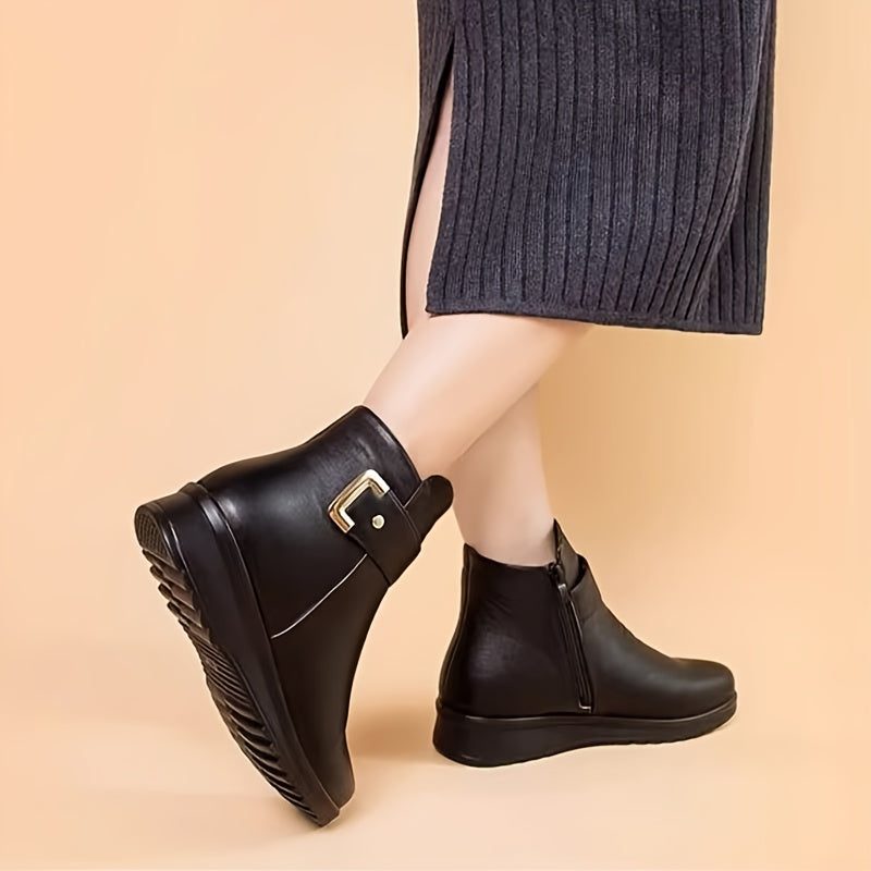 Fleece-Lined Buckle Ankle Boots for Women - View 3