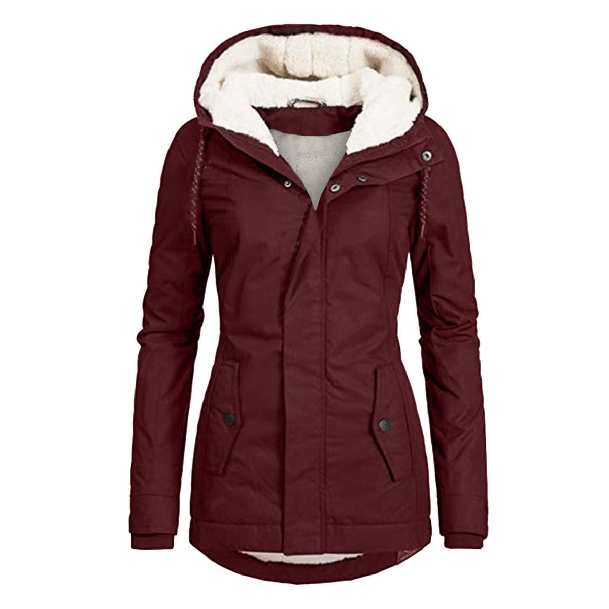 Fleece Lined Hooded Parka Jacket for Women - Burgundy