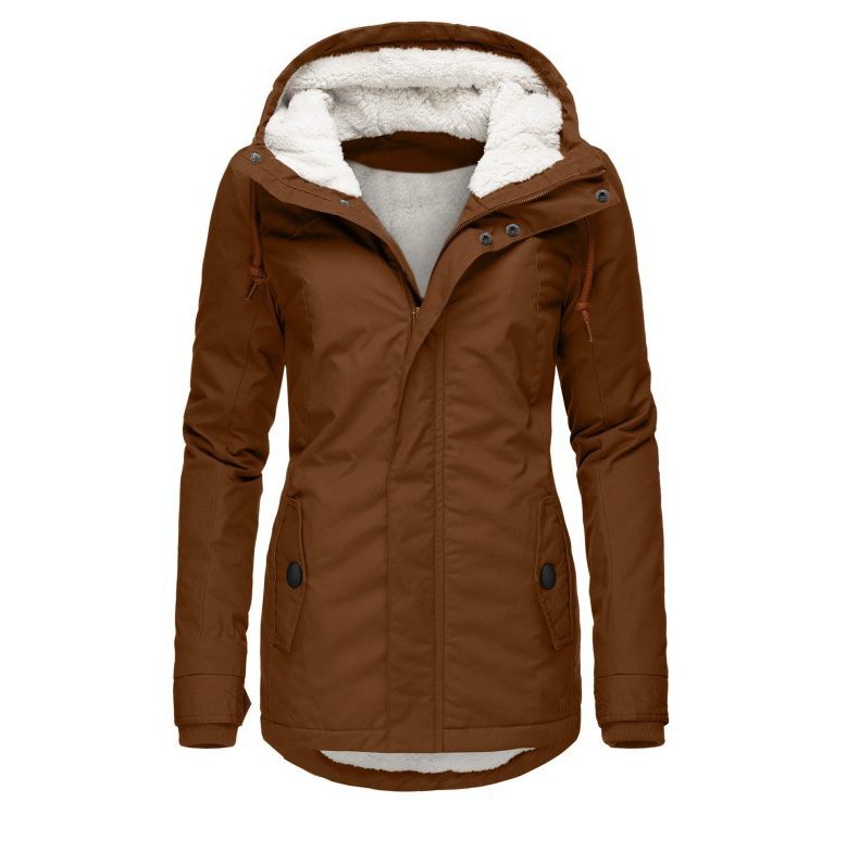 Fleece Lined Hooded Parka Jacket for Women - Brown
