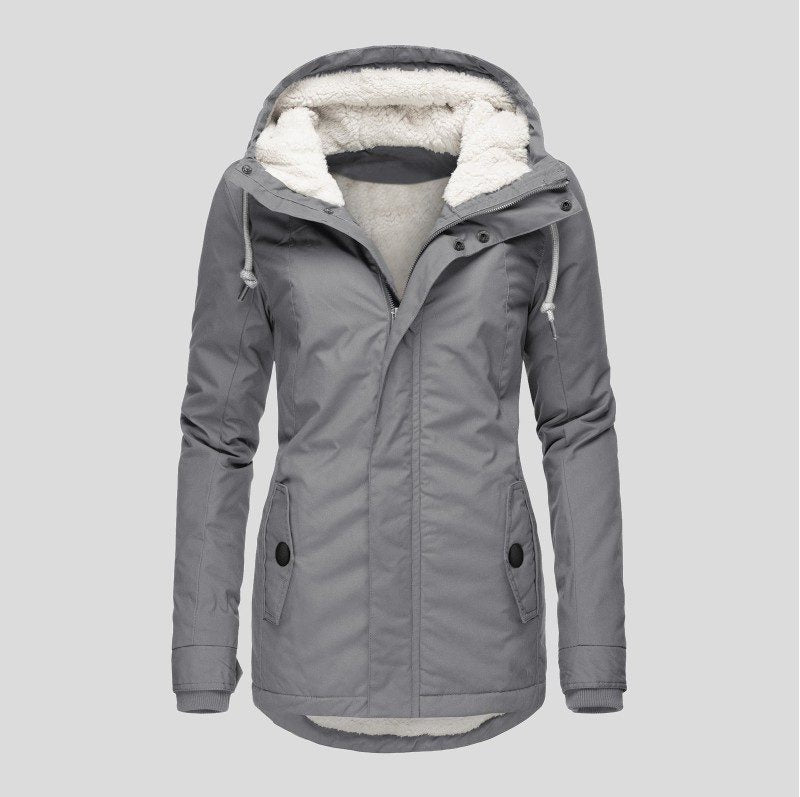 Fleece Lined Hooded Parka Jacket for Women - Gray