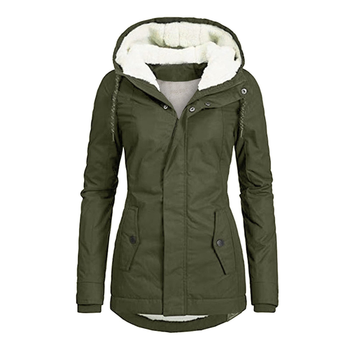 Fleece Lined Hooded Parka Jacket for Women - Army Green