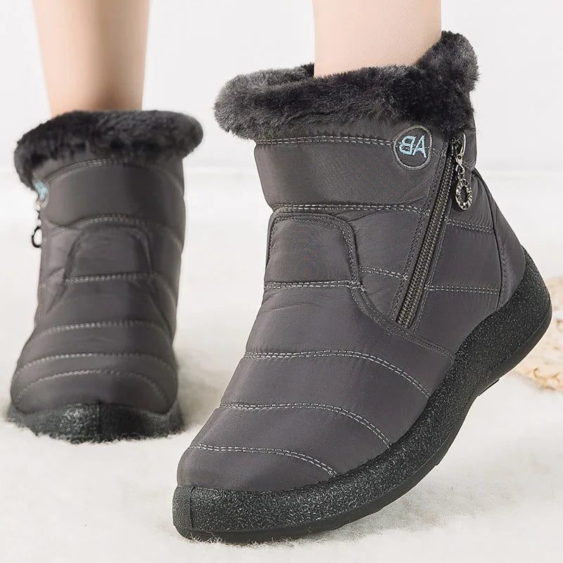 Fleece-Lined Puffer Ankle Boots for Women - Gray