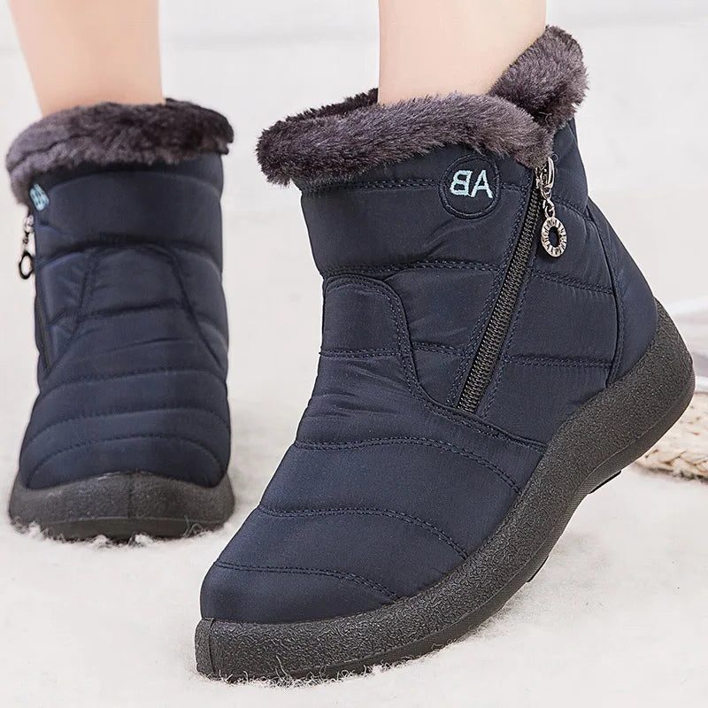 Fleece-Lined Puffer Ankle Boots for Women - Blue