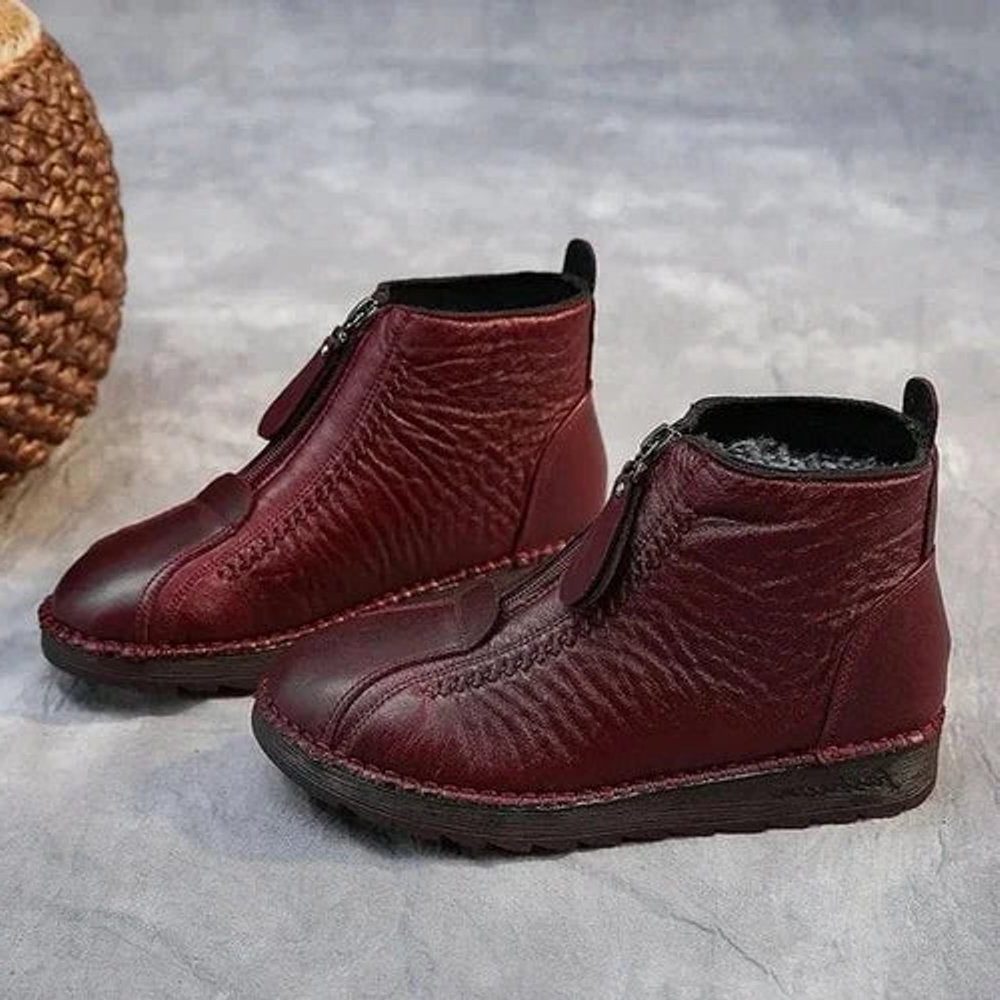 Fleece-Lined Zip-Up Ankle Boots for Women - Red