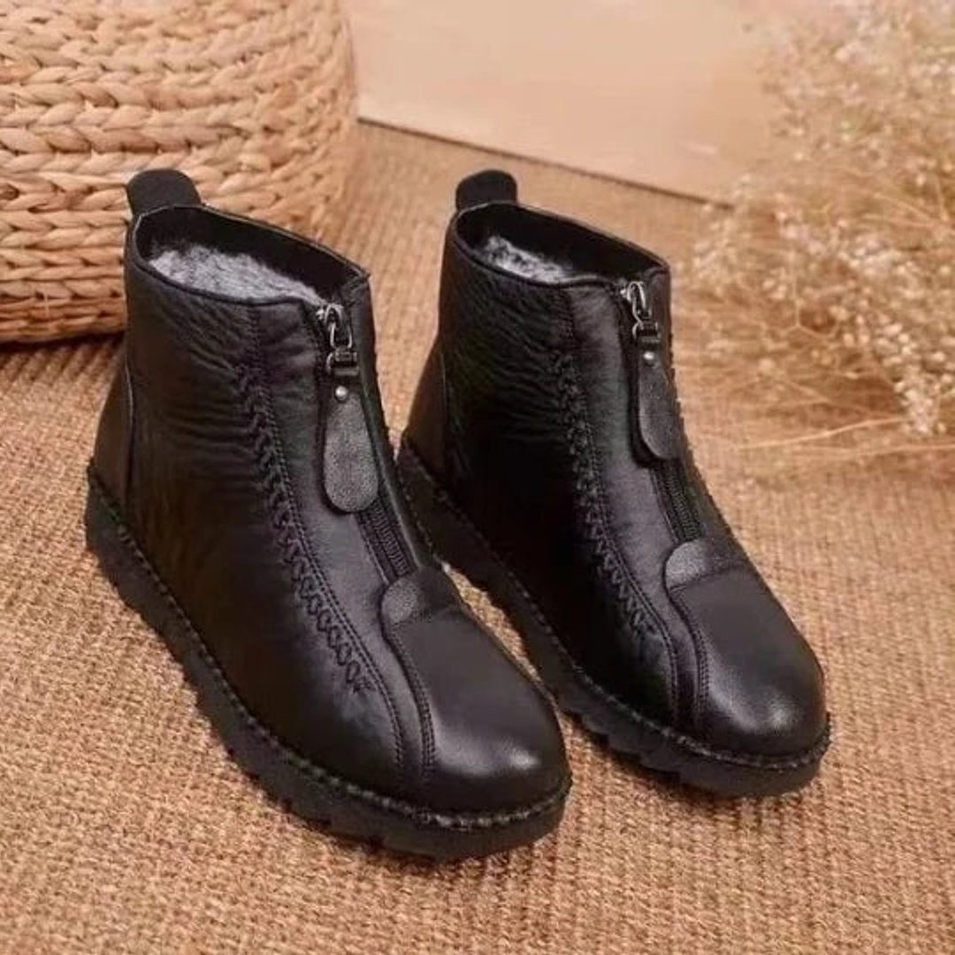 Fleece-Lined Zip-Up Ankle Boots for Women - Black