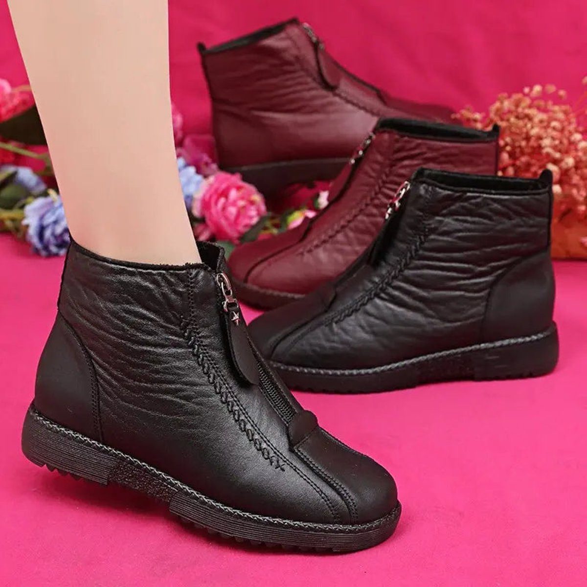 Fleece-Lined Zip-Up Ankle Boots for Women - View 2