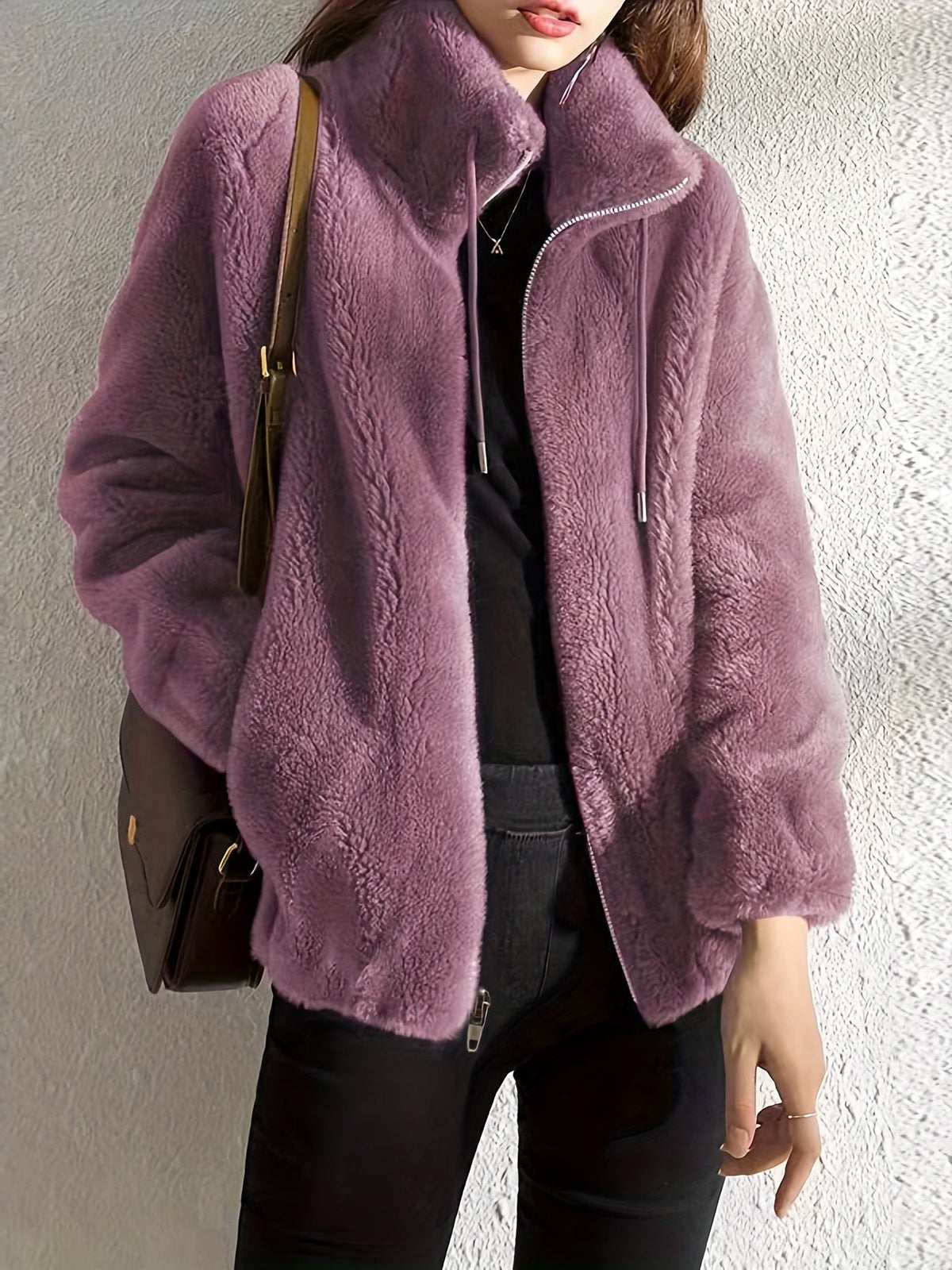 Fleece Zip-Up Jacket for Women - Light Purple