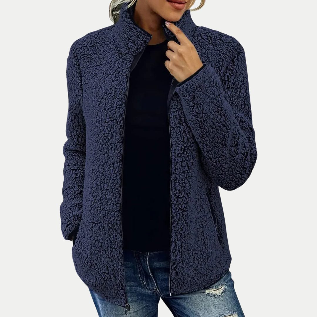 Fleece Zip-Up Jacket for Women - Navy Blue
