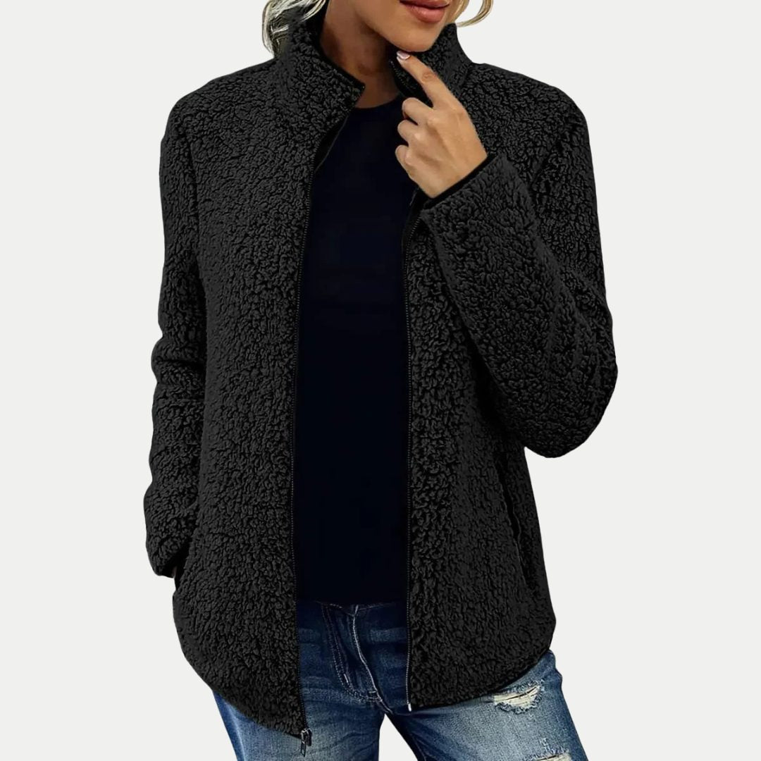 Fleece Zip-Up Jacket for Women - Black