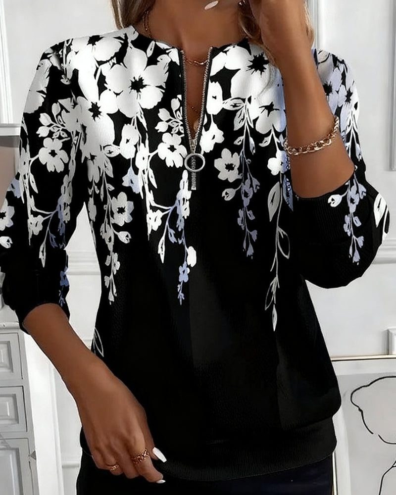 Floral Print Half-Zip Sweatshirt for Women - View 3