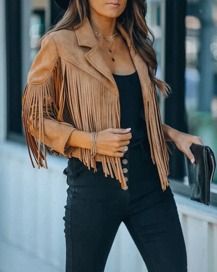 Fringe Cropped Blazer Jacket for Women