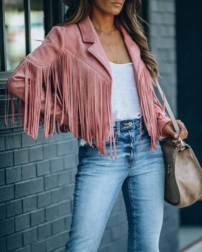 Fringe Cropped Blazer Jacket for Women