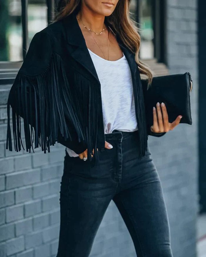 Fringe Cropped Blazer Jacket for Women - View 8