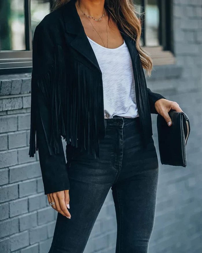 Fringe Cropped Blazer Jacket for Women - View 9